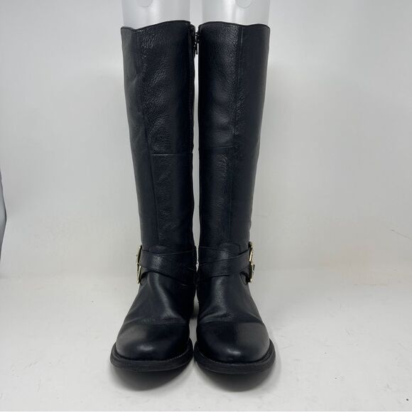 Steve Madden Avilla Black Riding Boots Leather Double Buckle Zipper Women's 5.5 - Picture 2 of 12